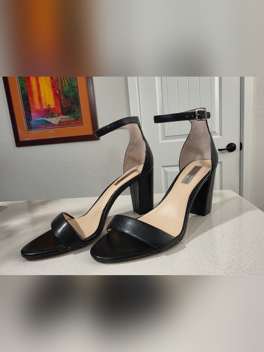 INC International Concepts Kivah Black Ankle Strap Block Heels - Size 8M
